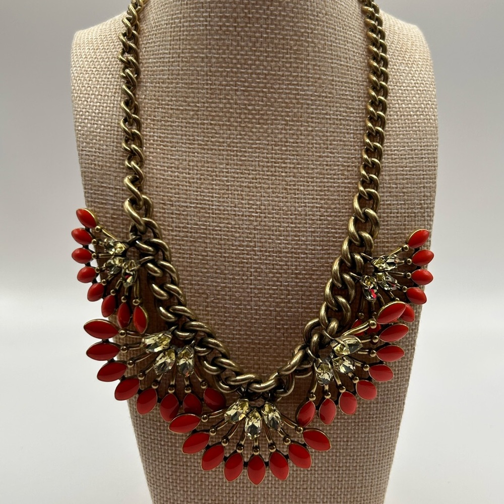 Stella & Dot Red and Gold Statement Bib Necklace